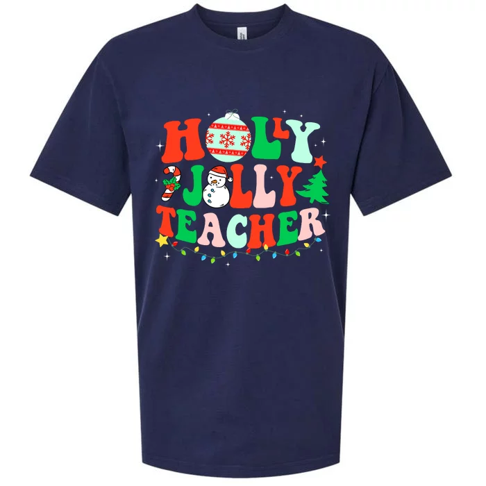 Holly N Jolly Santa Christmas Teacher Life Cute Xmas Holiday Sueded Cloud Jersey T-Shirt