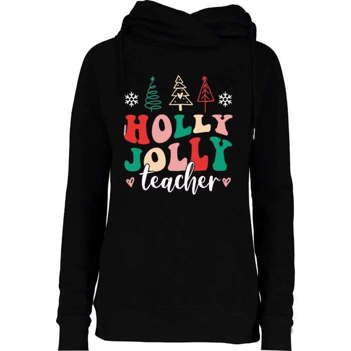 Holly N Jolly Santa Christmas Teacher Funny Xmas Womens Funnel Neck Pullover Hood