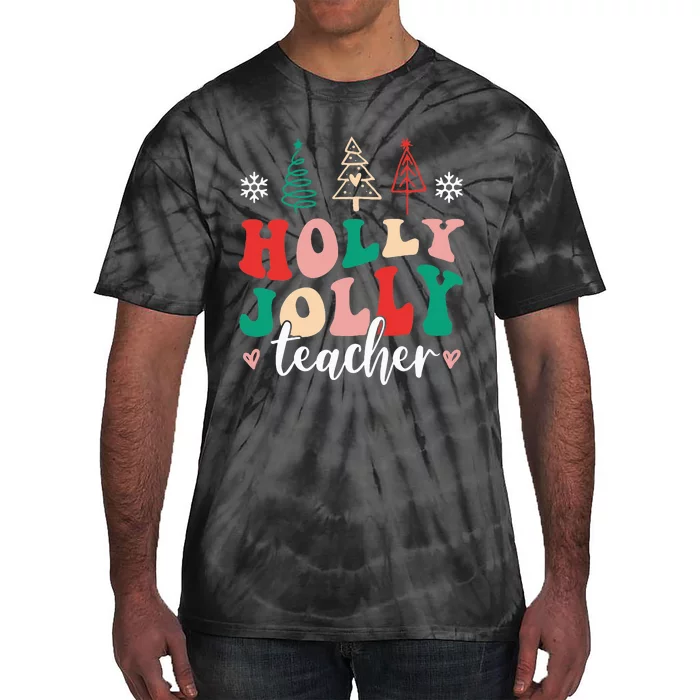 Holly N Jolly Santa Christmas Teacher Funny Xmas Tie-Dye T-Shirt