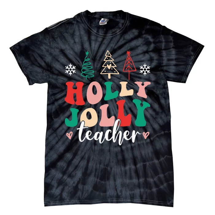 Holly N Jolly Santa Christmas Teacher Funny Xmas Tie-Dye T-Shirt