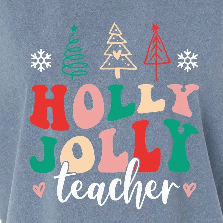 Holly N Jolly Santa Christmas Teacher Funny Xmas Garment-Dyed Women's Muscle Tee