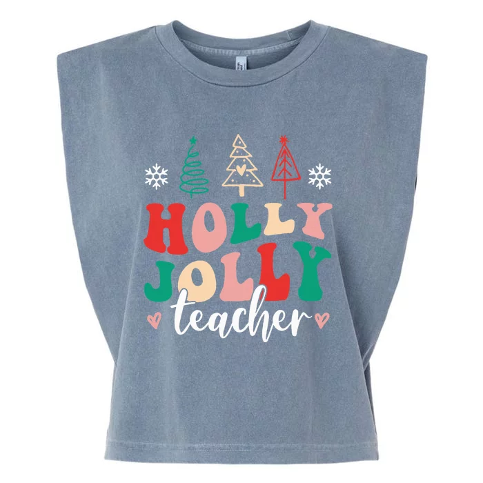 Holly N Jolly Santa Christmas Teacher Funny Xmas Garment-Dyed Women's Muscle Tee