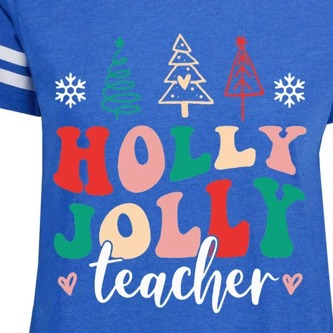 Holly N Jolly Santa Christmas Teacher Funny Xmas Enza Ladies Jersey Football T-Shirt