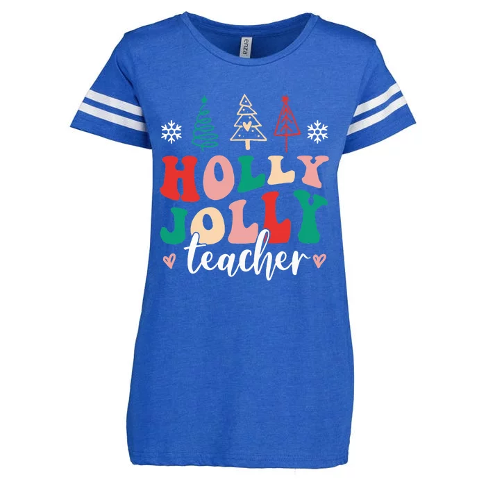 Holly N Jolly Santa Christmas Teacher Funny Xmas Enza Ladies Jersey Football T-Shirt