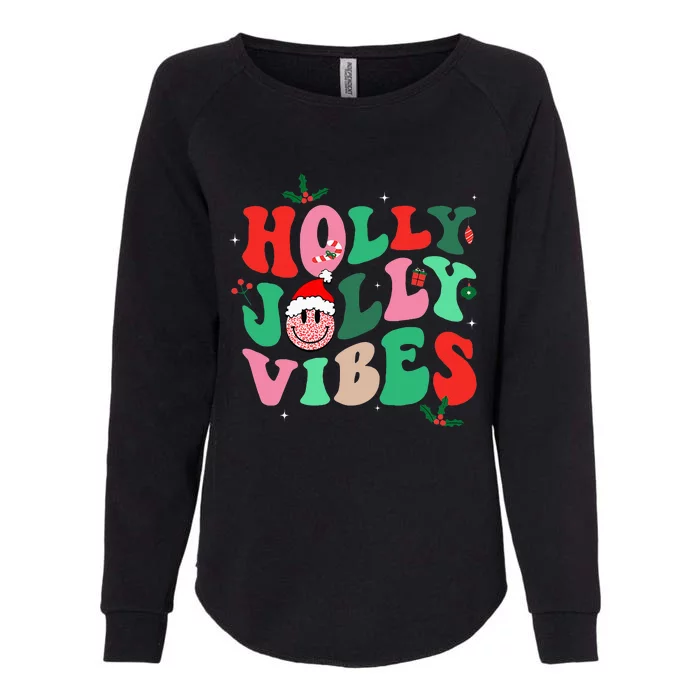 Holly n Jolly Santa Christmas Smiling Vibes Xmas Holiday Womens California Wash Sweatshirt