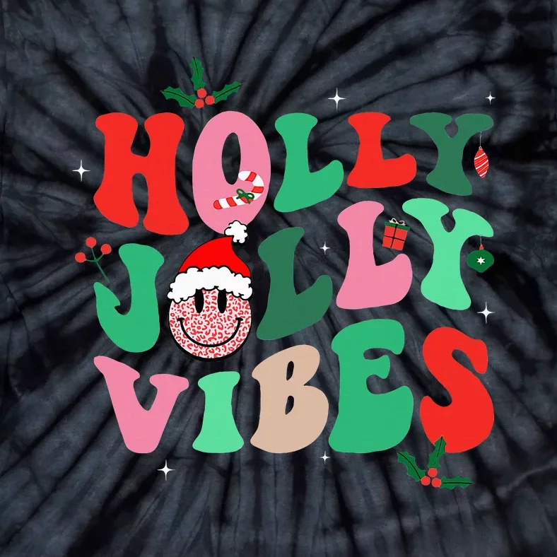 Holly n Jolly Santa Christmas Smiling Vibes Xmas Holiday Tie-Dye T-Shirt