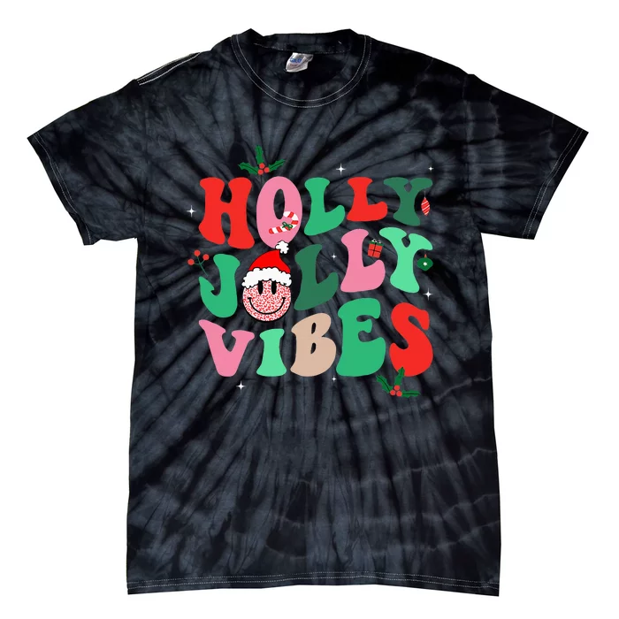 Holly n Jolly Santa Christmas Smiling Vibes Xmas Holiday Tie-Dye T-Shirt