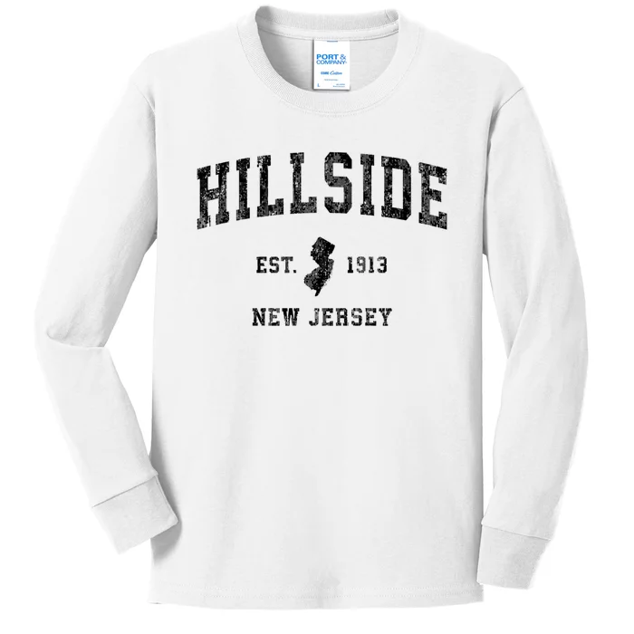 Hillside New Jersey Nj Vintage Established Sports Design Kids Long Sleeve Shirt