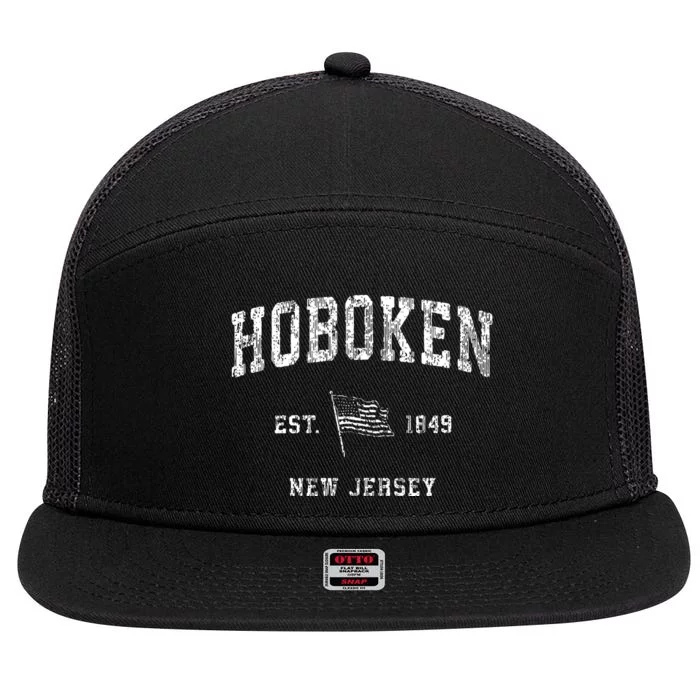 Hoboken New Jersey Nj Vintage Us Flag Sports 7 Panel Mesh Trucker Snapback Hat