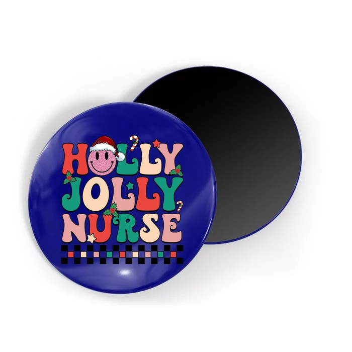 Holly N Jolly Nurse Smile Santa Hat Groovy Nurse Christmas Gift Magnet