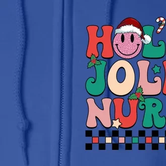 Holly N Jolly Nurse Smile Santa Hat Groovy Nurse Christmas Gift Full Zip Hoodie