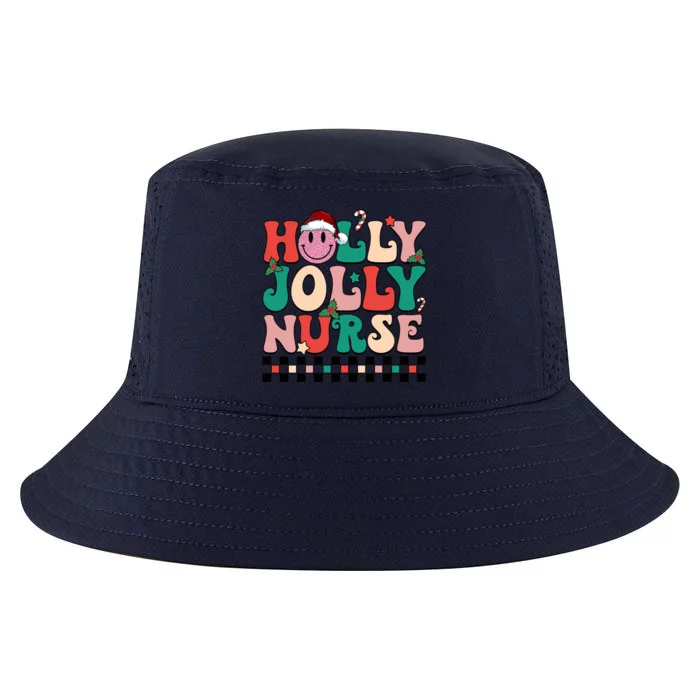 Holly N Jolly Nurse Smile Santa Hat Groovy Nurse Christmas Gift Cool Comfort Performance Bucket Hat