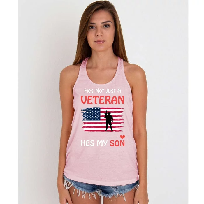 Hes Not Just A Veteran Hes My Son Veteran Pride Funny Gift Women's Knotted Racerback Tank