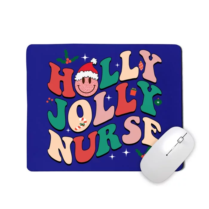 Holly N Jolly Nurse Smile Santa Hat Groovy Nurse Christmas Funny Gift Mousepad