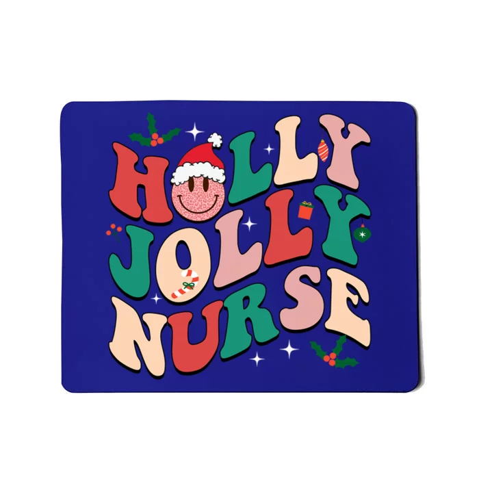 Holly N Jolly Nurse Smile Santa Hat Groovy Nurse Christmas Funny Gift Mousepad