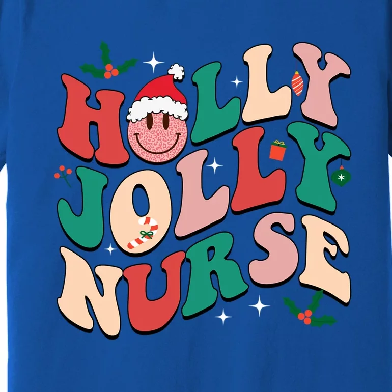 Holly N Jolly Nurse Smile Santa Hat Groovy Nurse Christmas Funny Gift Premium T-Shirt