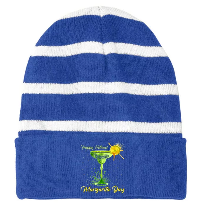 Happy National Margarita Day Great Gift Striped Beanie with Solid Band