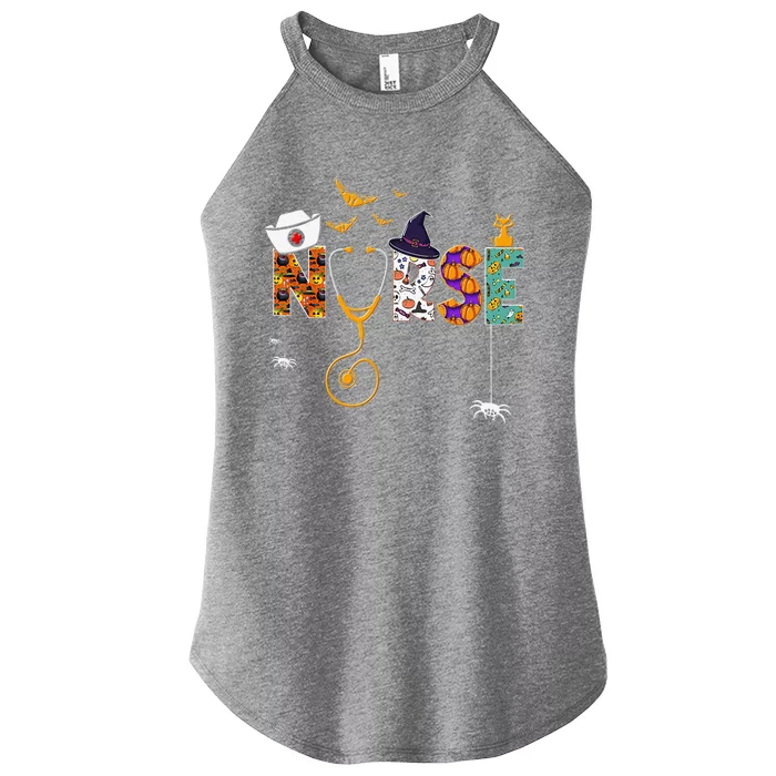 Halloween Nurse Nursing Cute Health Worker Halloween Pattern Women’s Perfect Tri Rocker Tank