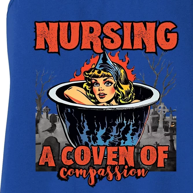 Halloween Nurse Nursing A Coven Of Compassion Gift Women's Racerback Tank