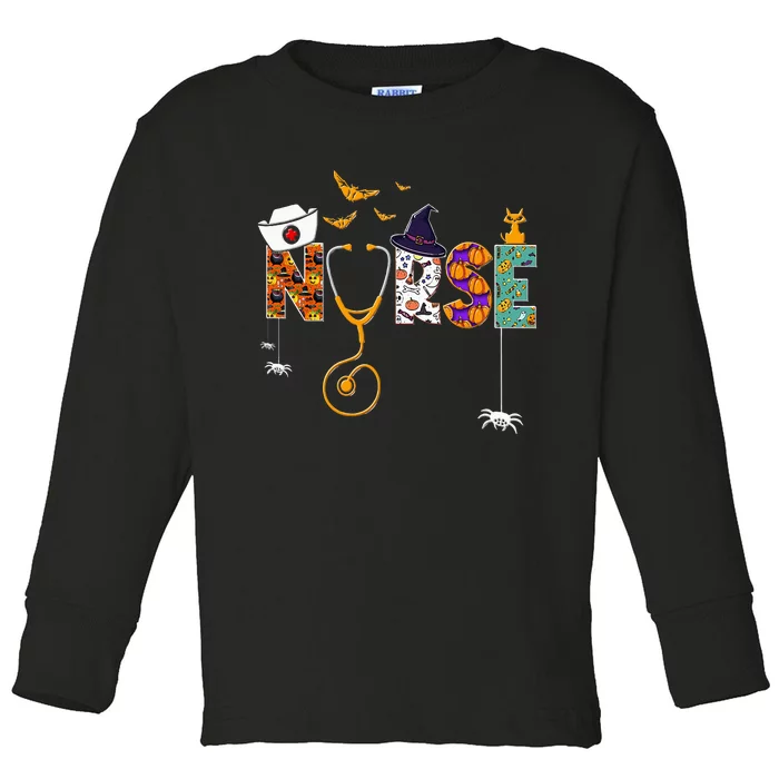 Halloween Nurse Nursing Cute Health Worker Halloween Pattern Toddler Long Sleeve Shirt