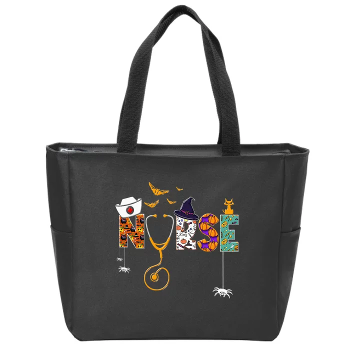 Halloween Nurse Nursing Cute Health Worker Halloween Pattern Zip Tote Bag