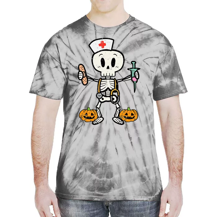 Halloween Nicu Nurse Skeleton Scrub Top Costume Tie-Dye T-Shirt