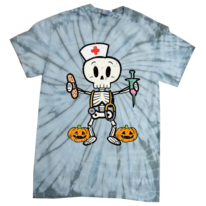 Halloween Nicu Nurse Skeleton Scrub Top Costume Tie-Dye T-Shirt