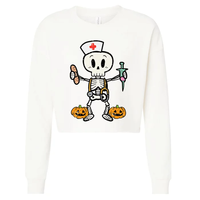 Halloween Nicu Nurse Skeleton Scrub Top Costume Cropped Pullover Crew