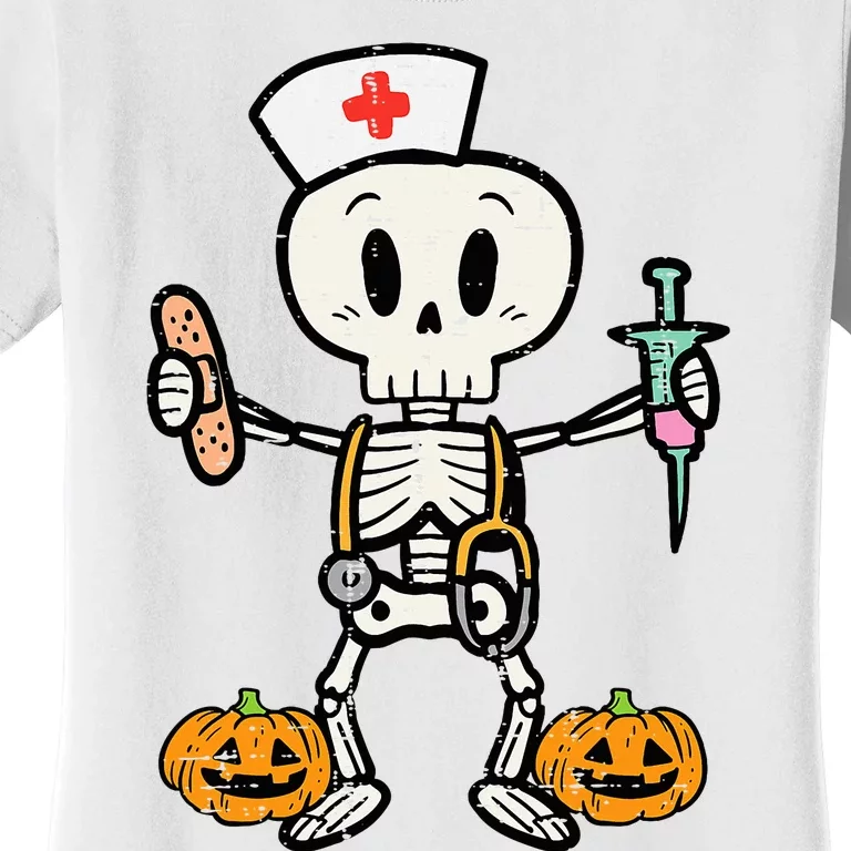 Halloween Nicu Nurse Skeleton Scrub Top Costume Women's T-Shirt