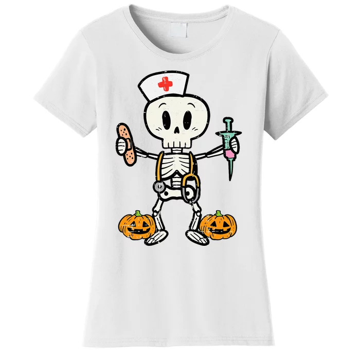 Halloween Nicu Nurse Skeleton Scrub Top Costume Women's T-Shirt