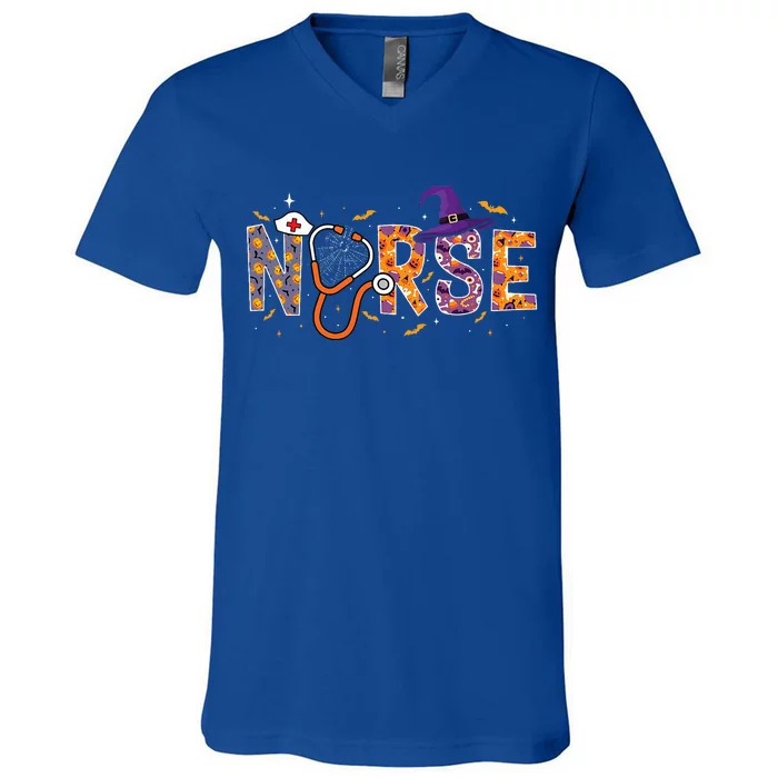 Halloween Nurse Nursing Cute Health Worker Halloween Pattern V-Neck T-Shirt