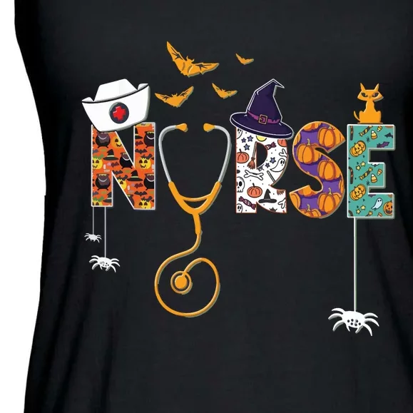 Halloween Nurse Nursing Cute Health Worker Halloween Pattern Ladies Essential Flowy Tank