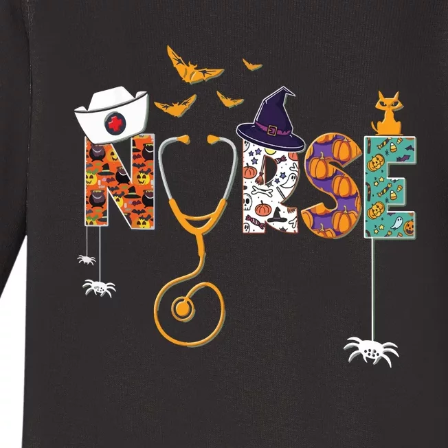 Halloween Nurse Nursing Cute Health Worker Halloween Pattern Baby Long Sleeve Bodysuit