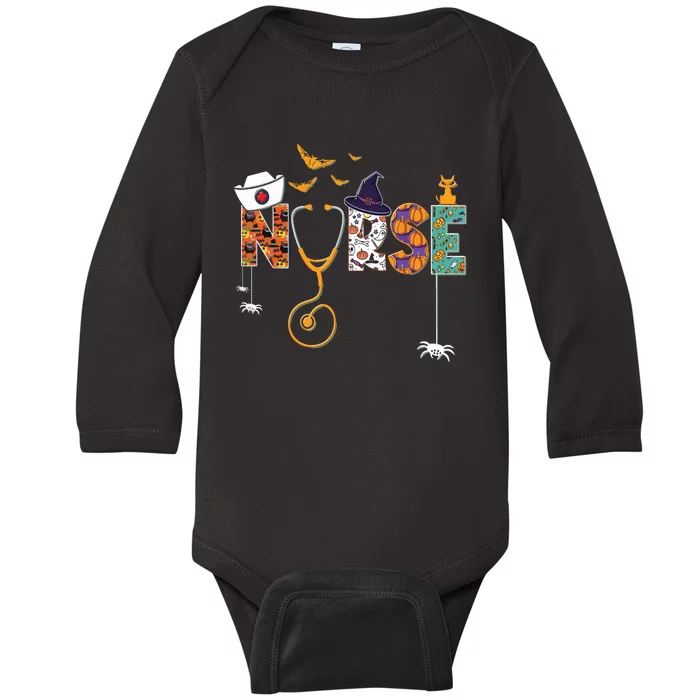 Halloween Nurse Nursing Cute Health Worker Halloween Pattern Baby Long Sleeve Bodysuit