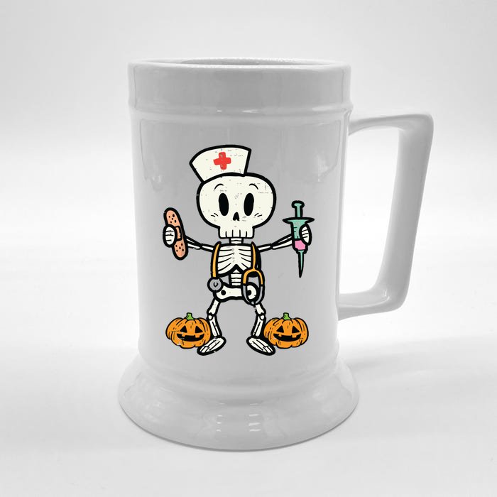 Halloween Nicu Nurse Skeleton Scrub Top Costume Front & Back Beer Stein