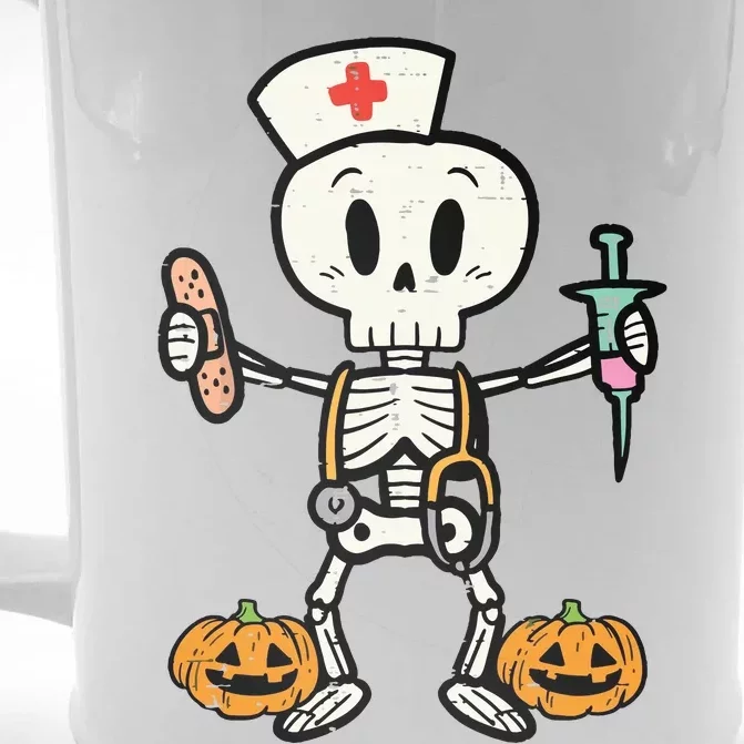 Halloween Nicu Nurse Skeleton Scrub Top Costume Front & Back Beer Stein