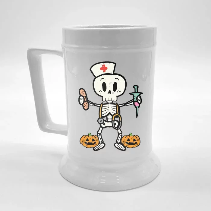 Halloween Nicu Nurse Skeleton Scrub Top Costume Front & Back Beer Stein