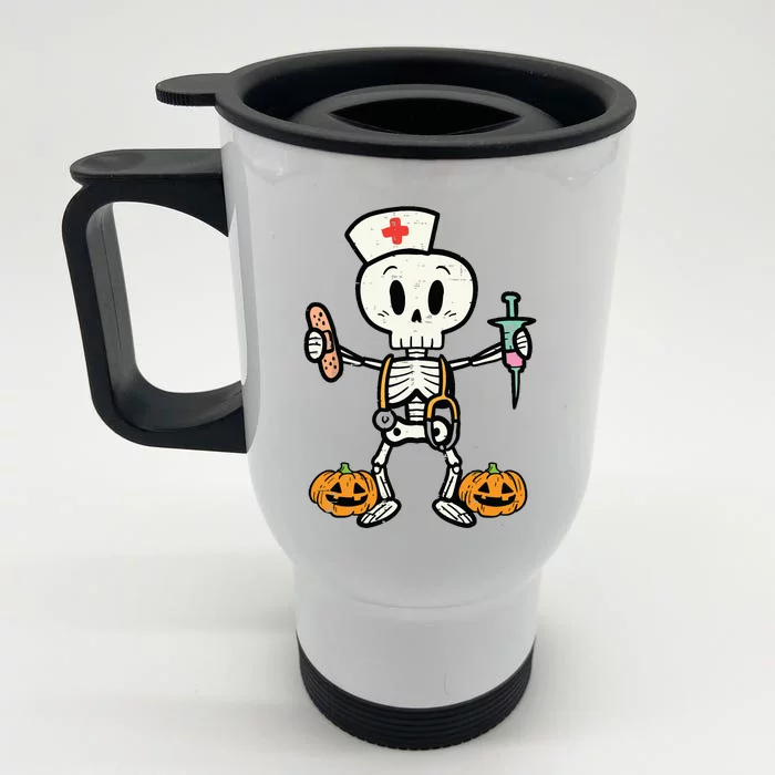 Halloween Nicu Nurse Skeleton Scrub Top Costume Front & Back Stainless Steel Travel Mug