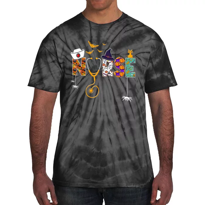 Halloween Nurse Nursing Health Worker Halloween Stethoscope Tie-Dye T-Shirt