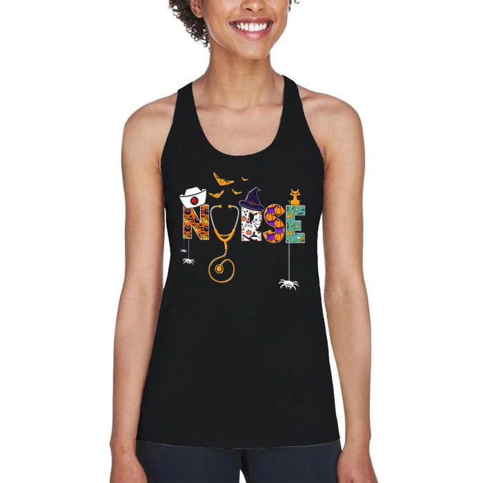 Halloween Nurse Nursing Cute Health Worker Halloween Pattern Women's Racerback Tank