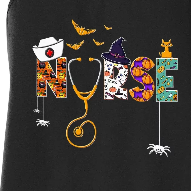 Halloween Nurse Nursing Cute Health Worker Halloween Pattern Women's Racerback Tank