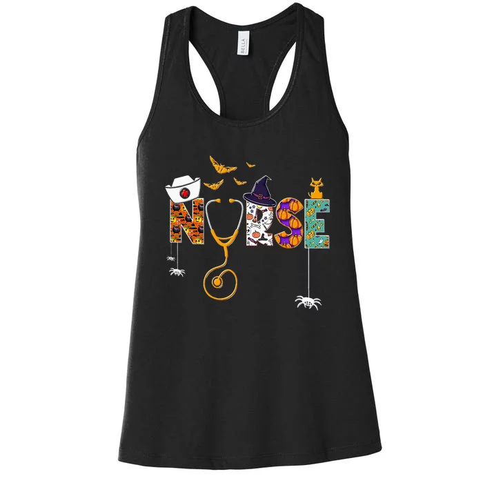 Halloween Nurse Nursing Cute Health Worker Halloween Pattern Women's Racerback Tank