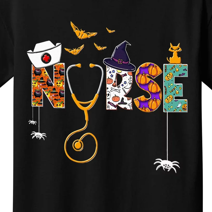 Halloween Nurse Nursing Cute Health Worker Halloween Pattern Kids T-Shirt