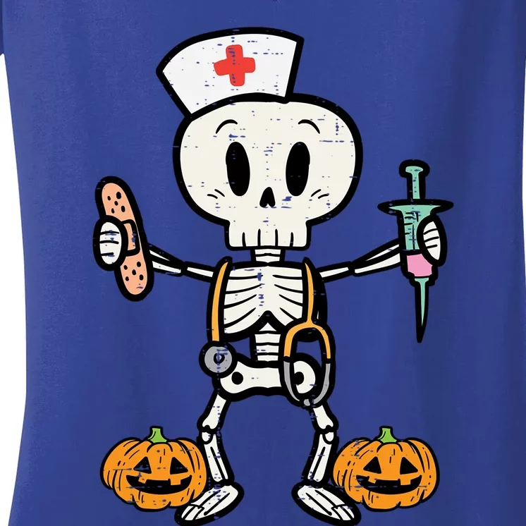 Halloween Nicu Nurse Skeleton Scrub Top Costume Gift Women's V-Neck T-Shirt