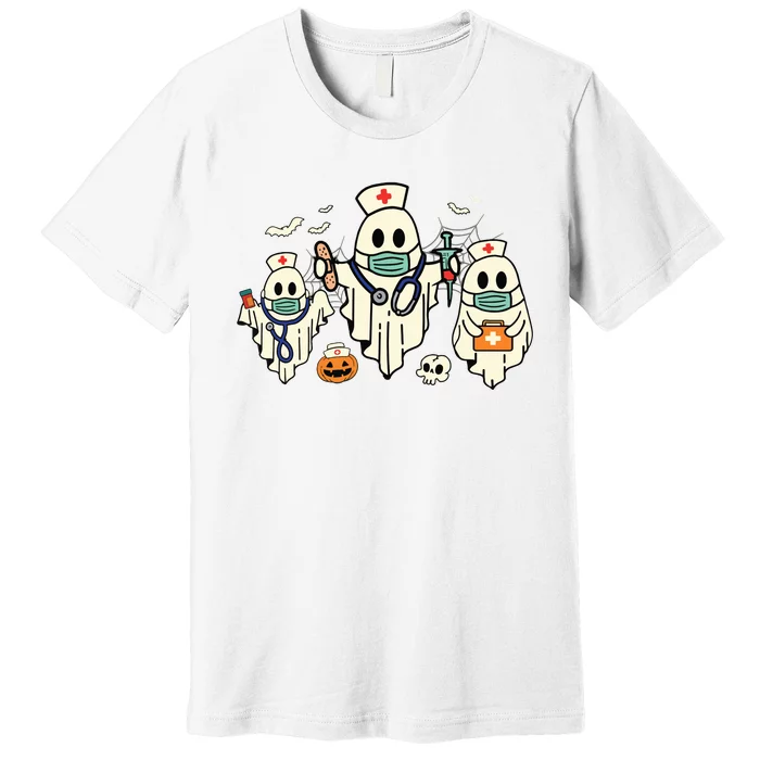 Halloween Nurse Nursing Funny Health Worker Rn Ghost Nurse Premium T-Shirt