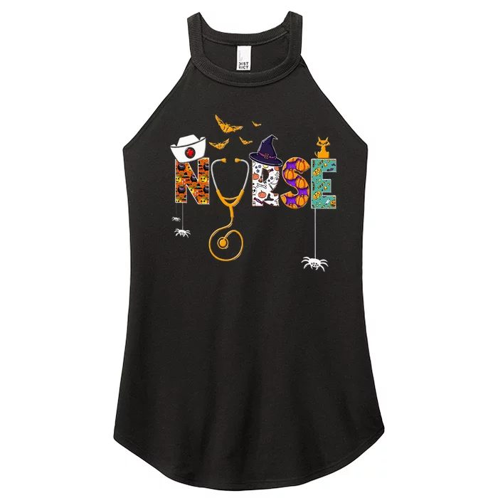 Halloween Nurse Nursing Cute Health Worker Halloween Pattern Women’s Perfect Tri Rocker Tank