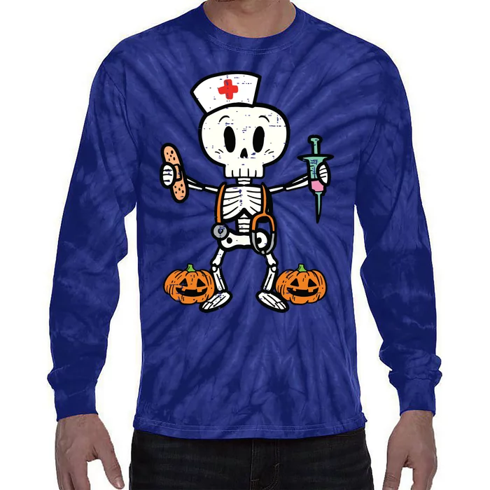 Halloween Nicu Nurse Skeleton Scrub Top Costume Tie-Dye Long Sleeve Shirt