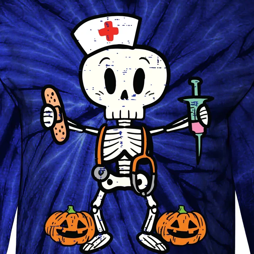 Halloween Nicu Nurse Skeleton Scrub Top Costume Tie-Dye Long Sleeve Shirt