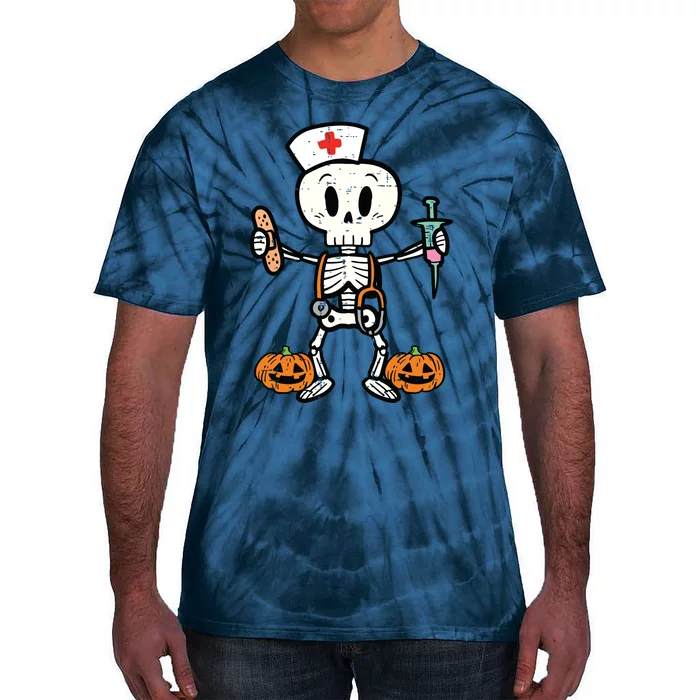 Halloween Nicu Nurse Skeleton Scrub Top Costume Tie-Dye T-Shirt