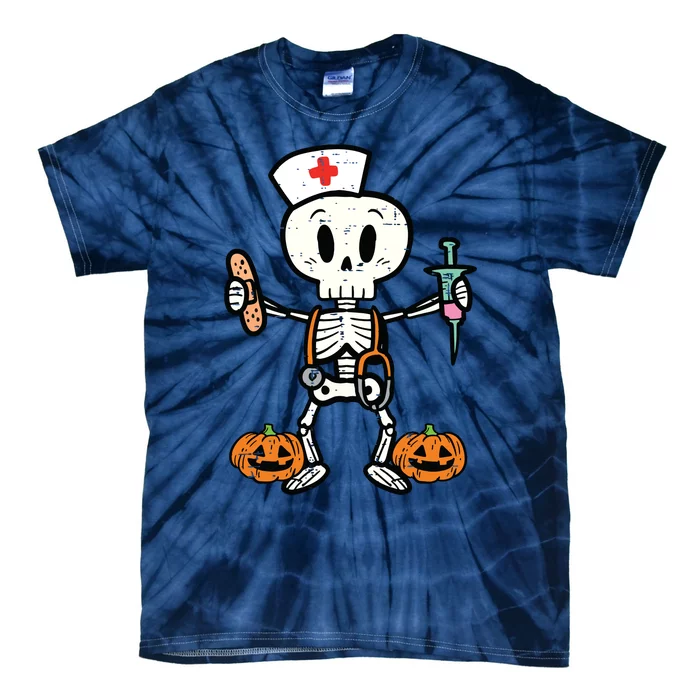 Halloween Nicu Nurse Skeleton Scrub Top Costume Tie-Dye T-Shirt